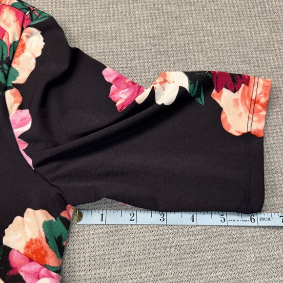 Roz & Ali Womens Black Floral Half Sleeve Dress Boat Neck Knee Length Size M - Picture 14 of 15